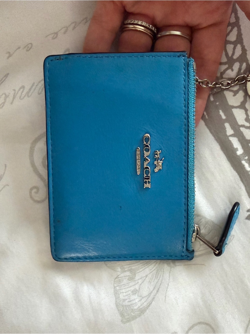 Coach Blue Leather Mini Skinny ID Card Case / Keychain Wallet